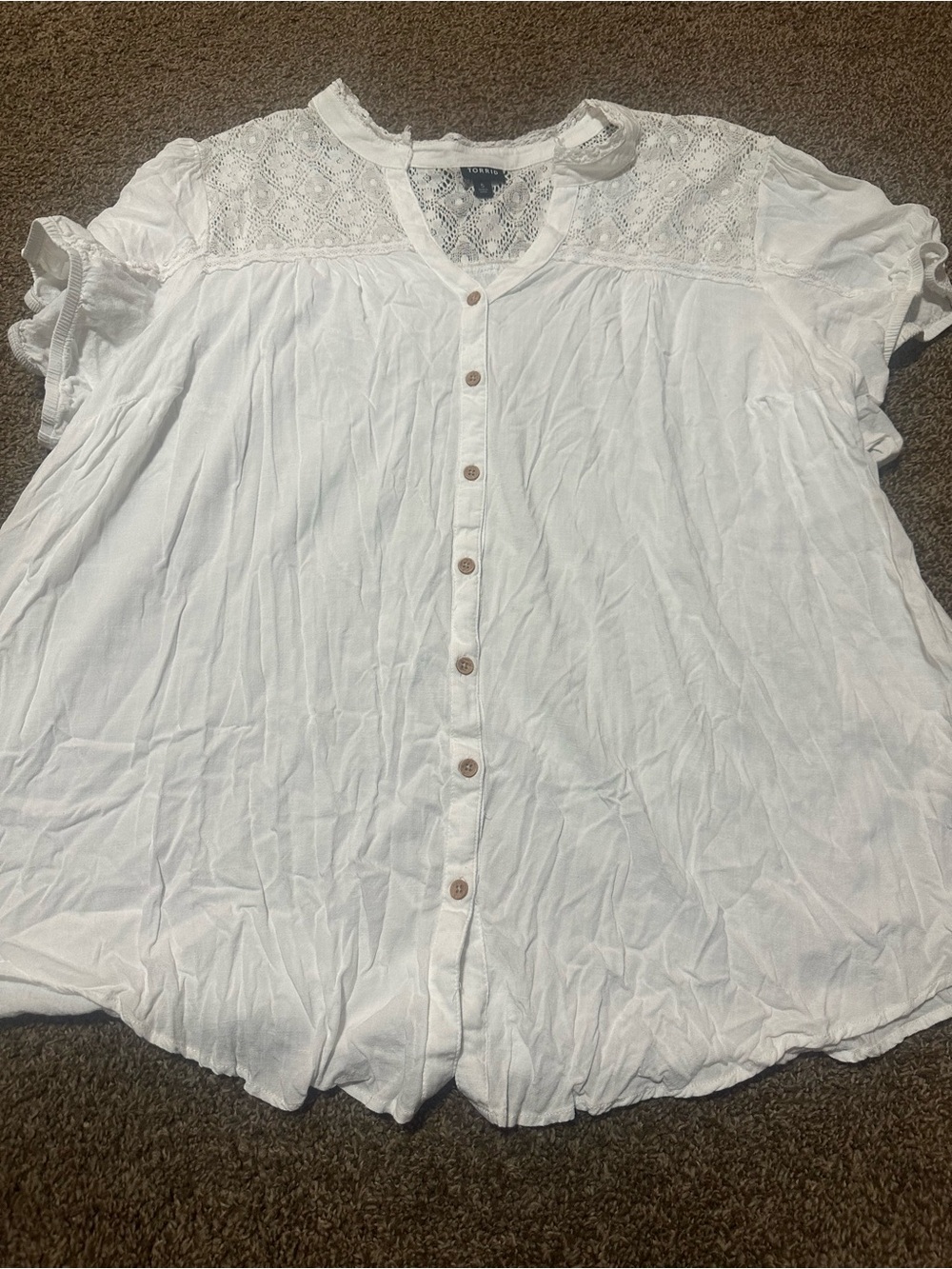 Torrid Size 5 - White Lace Yoke Button-Front Blouse